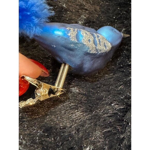 Vintage Blue Bird Clip-On Ornament With Glitter Accents & Feather Tail - Picture 9 of 10